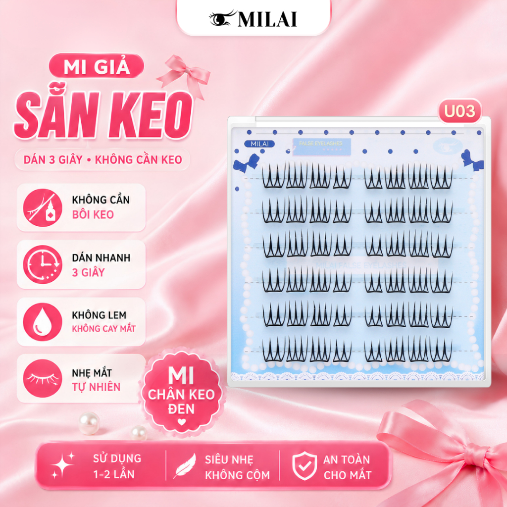 Mi giả sẵn keo MILAI đa dạng kiểu dáng | Mua 3 hộp tặng nhíp, mua 5 hộp tặng nhíp và kẹp mi