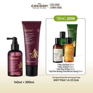 Combo Tẩy da chết bồ kết 200ml + Nước dưỡng da đầu bồ kết Cocoon 140ml Tặng gội xả bưởi 50ml + 2 gel tắm (bí+đường) 50ml