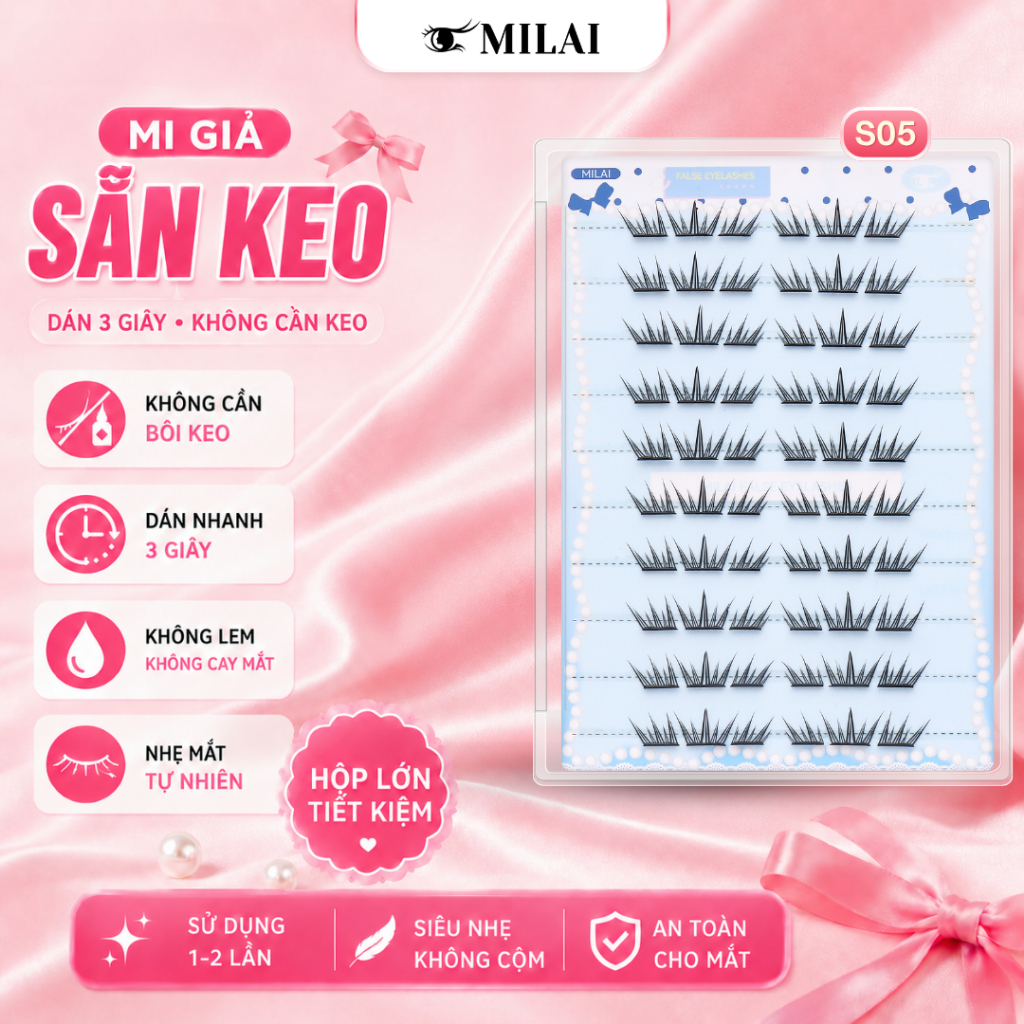 Mi giả sẵn keo MILAI 10 hàng mi, đa dạng kiểu dáng | Mua 2 hộp tặng nhíp, mua 3 hộp tặng nhíp & kẹp mi