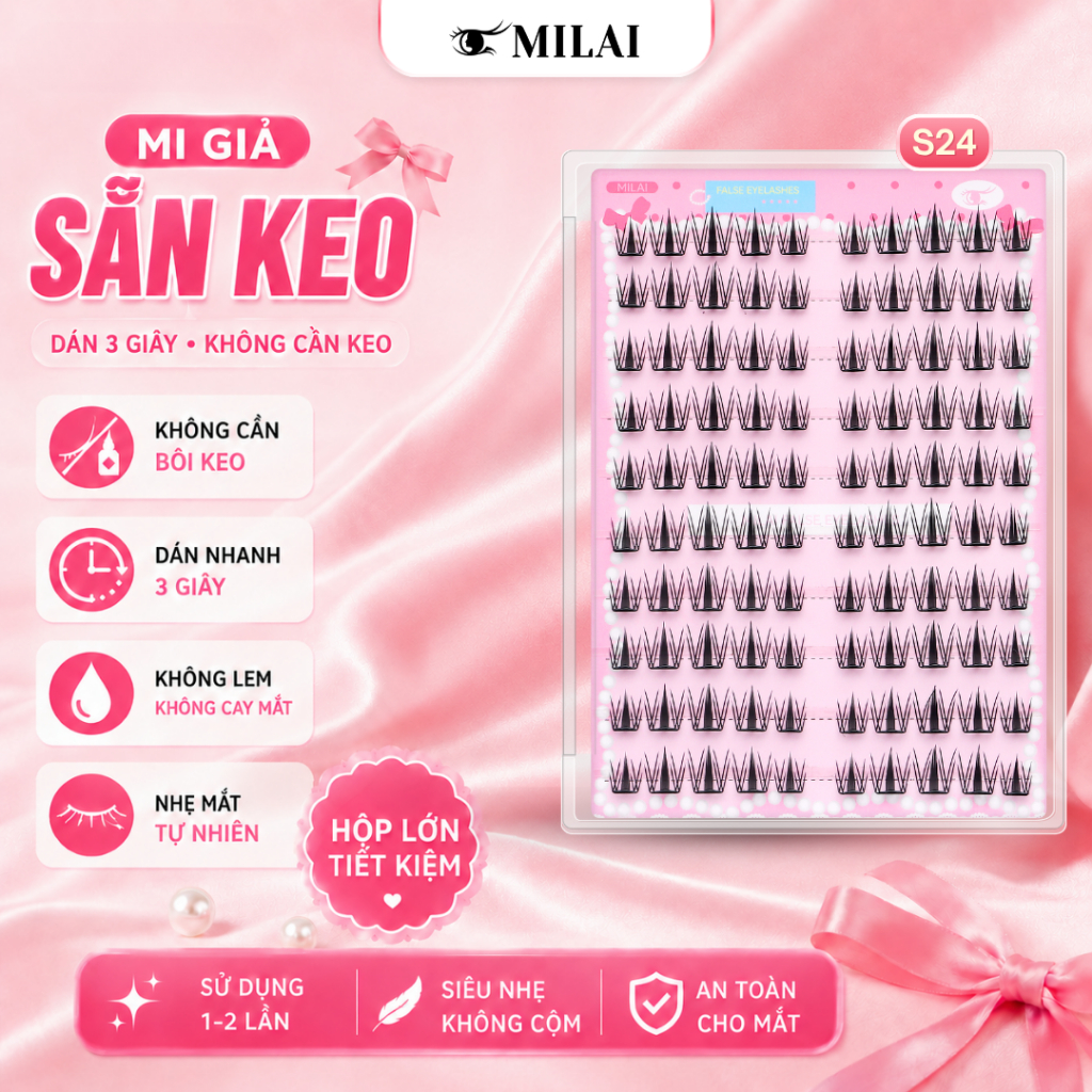 Mi giả sẵn keo MILAI 10 hàng mi, đa dạng kiểu dáng | Mua 2 hộp tặng nhíp, mua 3 hộp tặng nhíp & kẹp mi