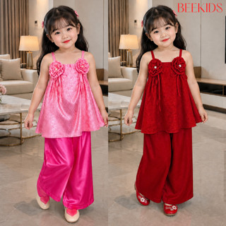 Sét 2 Dây In Hình Cho Bé Gái Mặc Trung Thu Lễ Tết Chất Lụa Gấm, Bộ Gấm 2 Dây Bé Gái Mẫu Hot 2026 BB10  - BEEKIDS