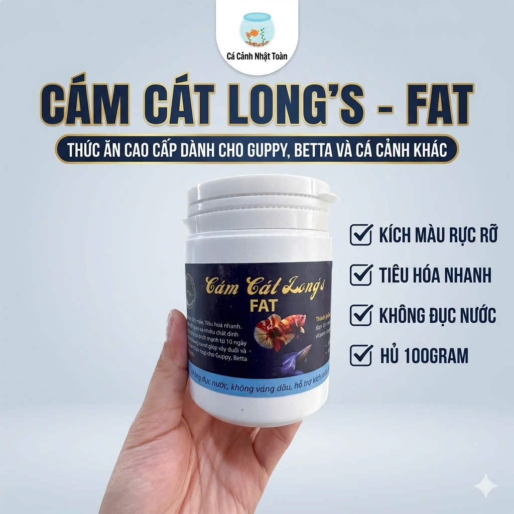 Cám Cát Long’s FAT Thức ăn cho cá guppy, betta và các loài cá cảnh khác (Hủ 100gram)