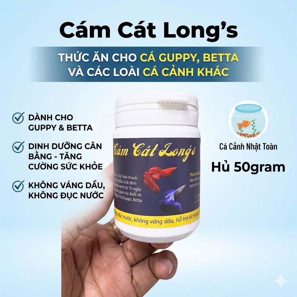 Cám Cát Long’s FAT Thức ăn cho cá guppy, betta và các loài cá cảnh khác (Hủ 50gram)