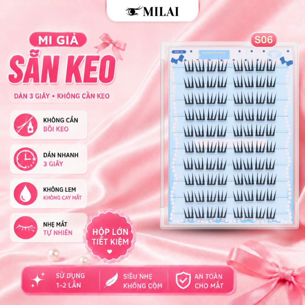 Mi giả sẵn keo MILAI 10 hàng mi, đa dạng kiểu dáng | Mua 2 hộp tặng nhíp, mua 3 hộp tặng nhíp & kẹp mi
