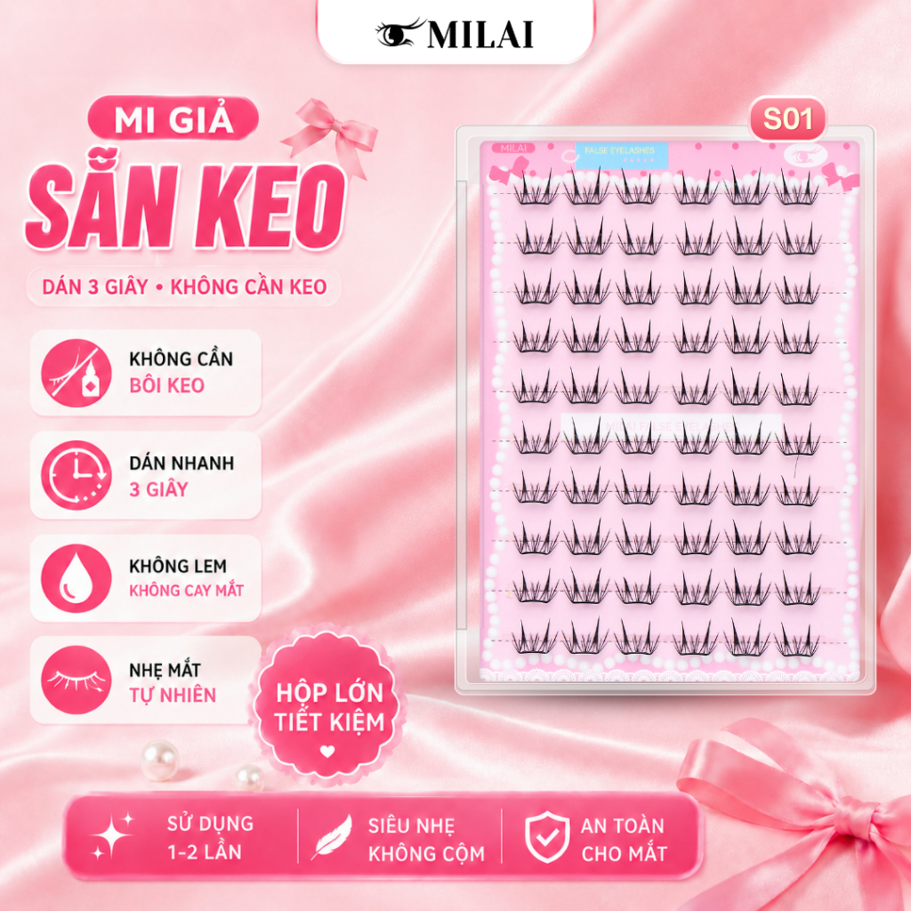 Mi giả sẵn keo MILAI 10 hàng mi, đa dạng kiểu dáng | Mua 2 hộp tặng nhíp, mua 3 hộp tặng nhíp & kẹp mi