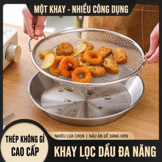 Set Khay Inox 304 Kèm Vỉ Lưới Lọc Dầu, Chống Dính, Dễ Vệ Sinh, Bền Bỉ
