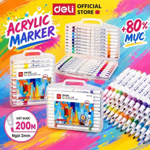 Bút Sơn Acrylic Marker Deli TĂNG 80% MỰC Tiết Kiệm 12/24/36/48/64/80 Màu Vẽ Mọi Chất Liệu