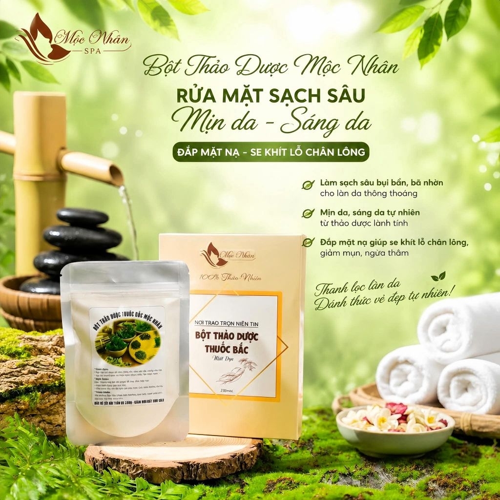 Bột Đắp Mặt Và Rửa Mặt Thảo Dược Phục Hồi Da Giảm Mụn Mờ Thâm Trắng Da VTMSpa Mộc Nhân