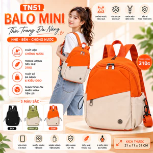 Balo Nữ Mini TN51 Chống Nước Đa Năng 6 Kiểu Đeo, Balo Đi Học Đi Chơi Thời Trang Dung Tích Lớn 21x11x31cm