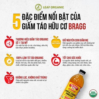 Giấm Táo Hữu Cơ Bragg chai 473ml và 946ml chứa con giấm mẹ