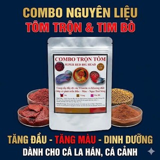 Combo Nguyên Liệu Tôm Trộn ,Thức Ăn Lên Đầu Tăng Màu Cho Cá La Hán, Trộn Tôm Và Tim Bò Trộn Thức Ăn Cho Cá