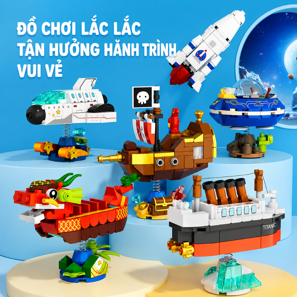 Đồ Chơi Xếp Hình Tàu Hải Tặc Tàu Vũ Trụ UFO Tàu Titanic Bộ Lắp Ráp Lò Xo Lắc Lư Nhiều Mẫu Cho Bé