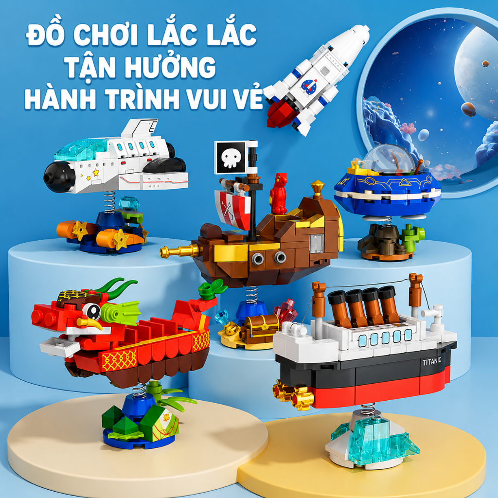 Đồ Chơi Xếp Hình Tàu Hải Tặc Tàu Vũ Trụ UFO Tàu Titanic Bộ Lắp Ráp Lò Xo Lắc Lư Nhiều Mẫu Cho Bé