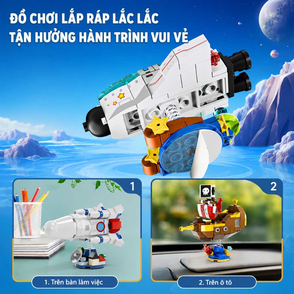Đồ Chơi Xếp Hình Tàu Hải Tặc Tàu Vũ Trụ UFO Tàu Titanic Bộ Lắp Ráp Lò Xo Lắc Lư Nhiều Mẫu Cho Bé