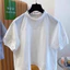 Áo kiểu nữ cổ xếp ly tay ngắn dáng rộng vải thô cotton có cúc sau lưng - Trắng/Xanh dương.T7.