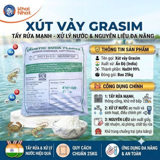 Xút vảy Grasim - NaOH 99% Ấn Độ (25kg/bao) - Nhiên liệu làm mỹ phẩm, Làm phôi xà phòng, Tẩy rửa