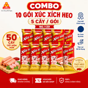 Xúc Xích Vissan Heo Gói 90g – 5 Cây x 18g – Ăn Liền Ngon – Hàng Chính Hãng