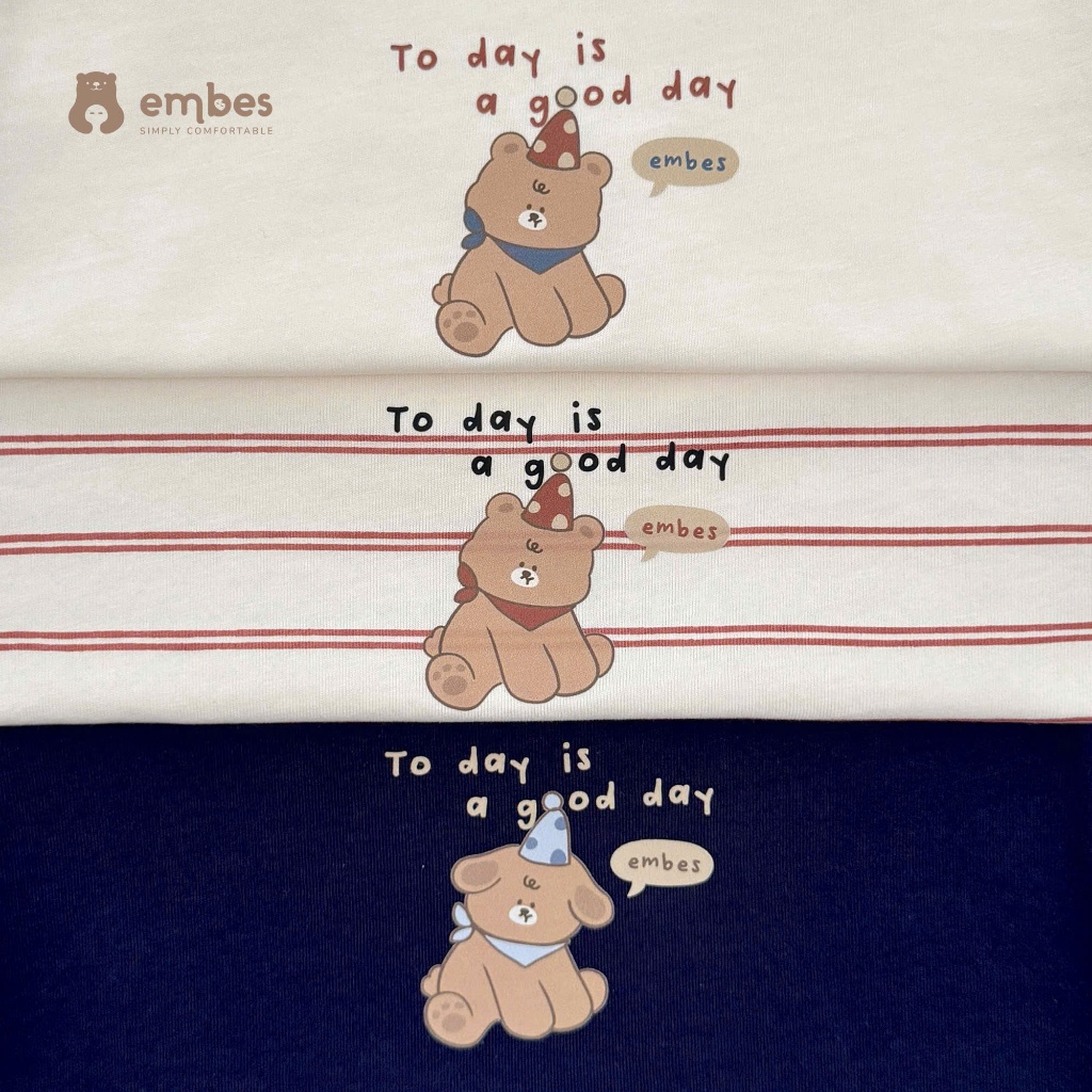 Áo Dài Tay Cho Bé Embes, Áo Thun Dài Tay Ngực In Họa Tiết Chất Cotton Cho Bé Trai Bé Gái Từ 8-18kg