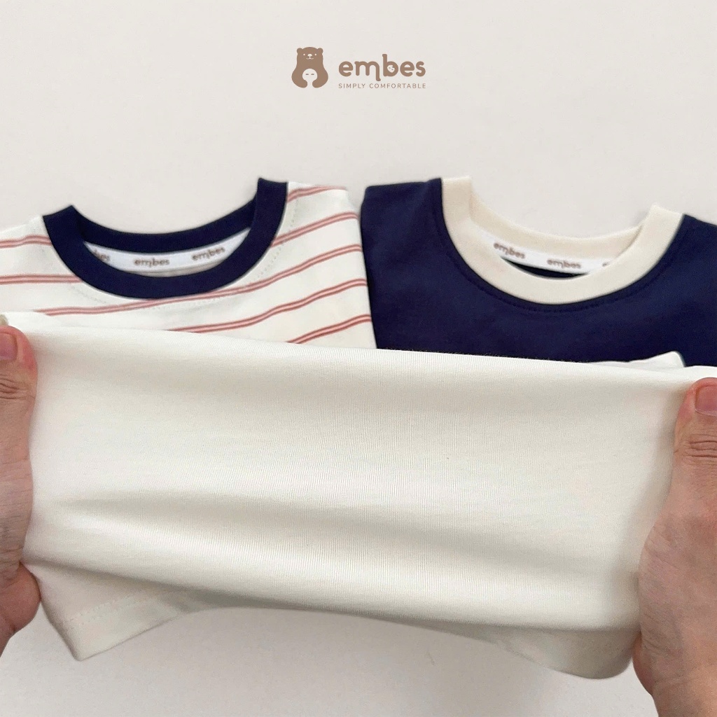 Áo Dài Tay Cho Bé Embes, Áo Thun Dài Tay Ngực In Họa Tiết Chất Cotton Cho Bé Trai Bé Gái Từ 8-18kg