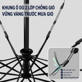 Ô Dù Tự Động Kèm Ống Đựng Chống Thấm | Ô Che Mưa Nắng Chống Tia UV Khung Kép Chống Gió Tay Cầm Chữ C