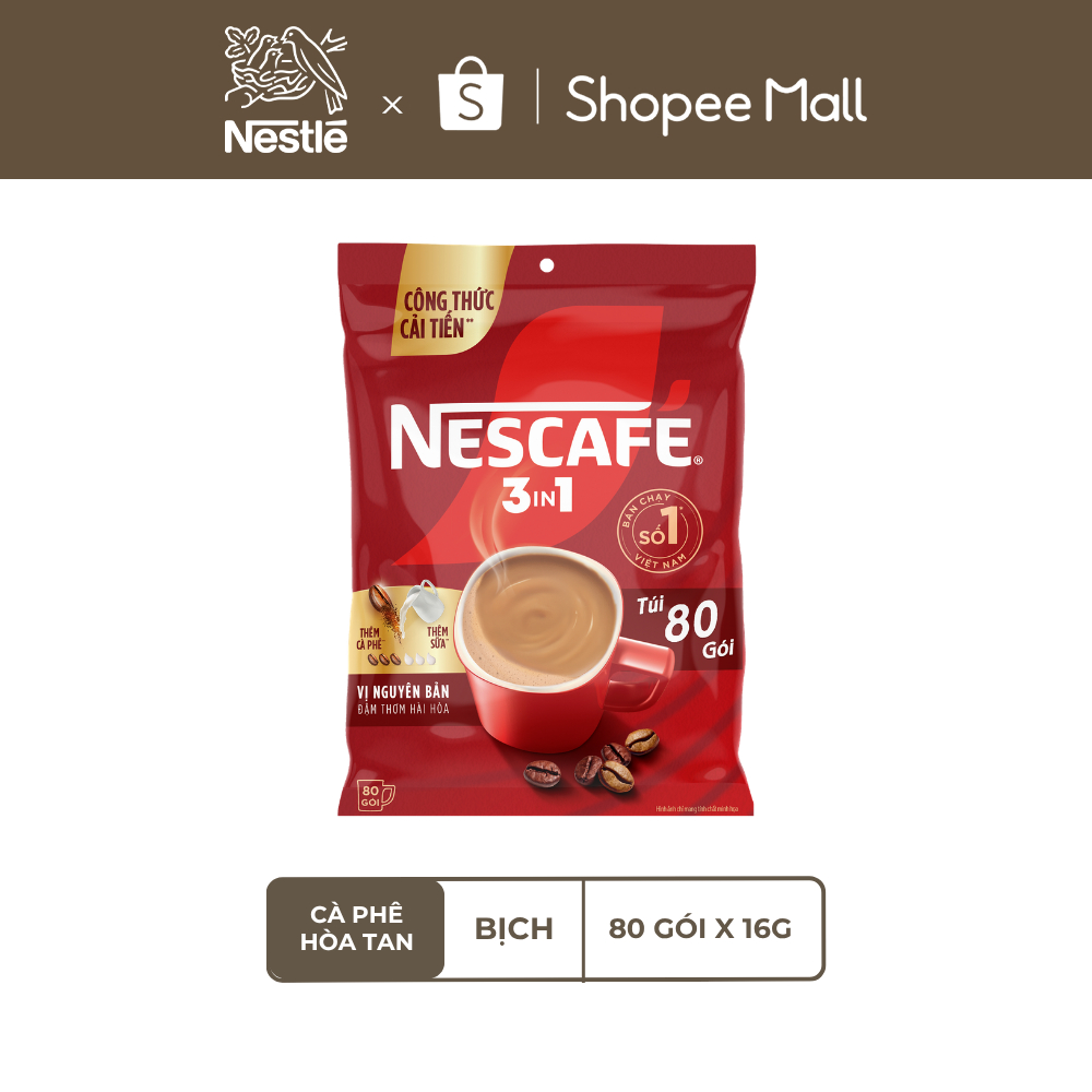 [CÔNG THỨC CẢI TIẾN] Túi Cà phê Hòa tan NESCAFÉ VỊ NGUYÊN BẢN 80 gói - Đậm thơm hài hòa