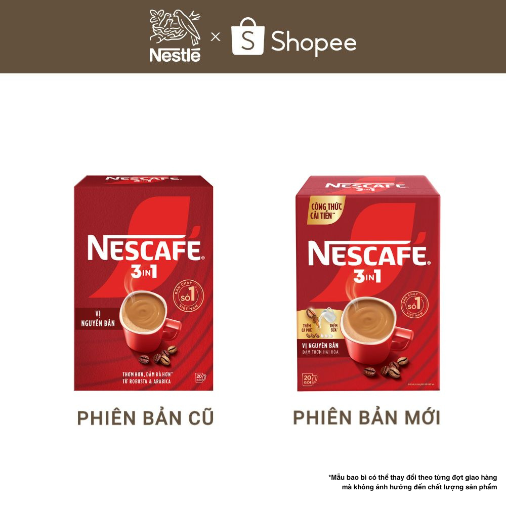 [CÔNG THỨC CẢI TIẾN] Hộp Cà phê Hòa tan NESCAFÉ VỊ NGUYÊN BẢN 20 gói - Đậm thơm hài hòa
