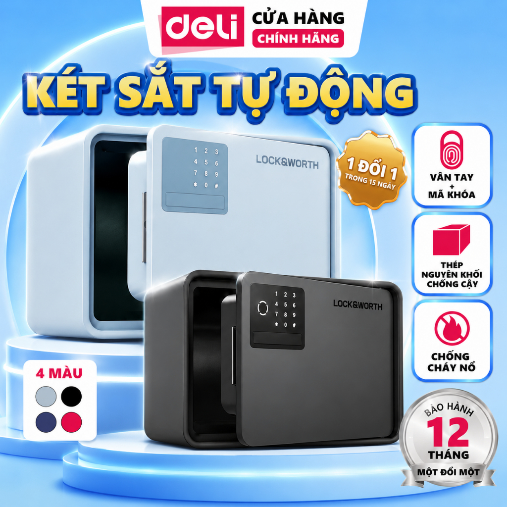Két Sắt Mini Điện Tử Deli x Locksworth Mới 2026 Két Sắt Thông Minh 2 Kích Thước Bảo Hành 12 Tháng