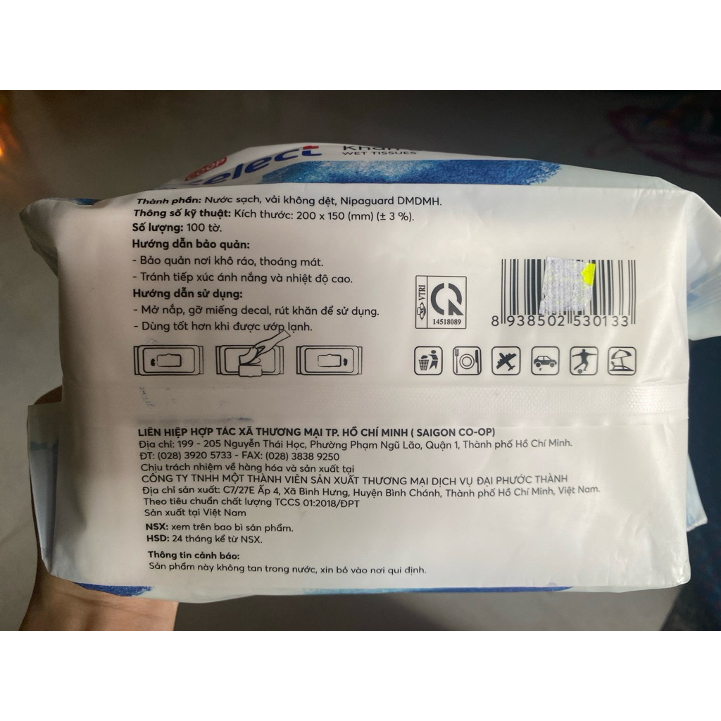 khăn ướt không mùi hương SELECT COOP 100 tờ