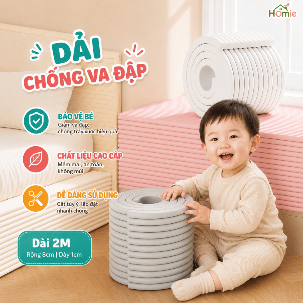 Dải Xốp Bảo Vệ Trẻ Chống Va Đập Dày Dặn HOMIE, Xốp Dán Tường Tránh Va Chạm Cho Bé, Keo Dán Chắc Chắn