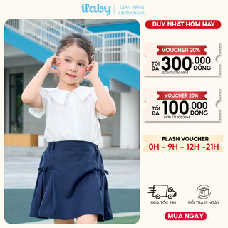 Set đi học bé gái ILABY HCM áo sơ mi trắng và quần giả váy xếp ly xanh navy [KHÔNG KÈM NƠ] [3243+3244]