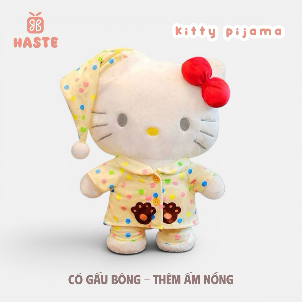 Gấu Thú Bông Hello Kitty Bận Pijama Đồ Ngủ Đội Mũ Goodnight Siêu Mềm Mịn Siêu Dễ Thương Quà Tặng Bạn Gái