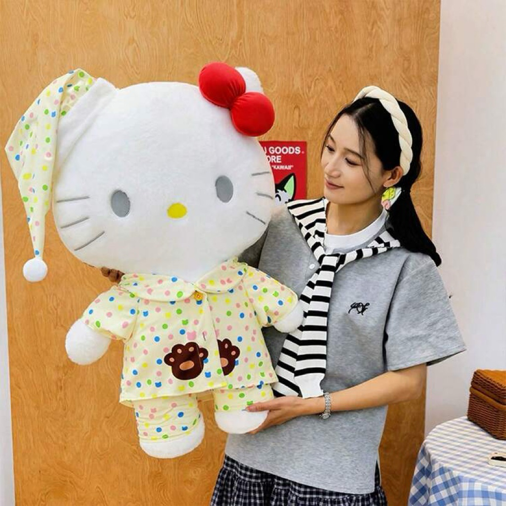 Gấu Thú Bông Hello Kitty Bận Pijama Đồ Ngủ Đội Mũ Goodnight Siêu Mềm Mịn Siêu Dễ Thương Quà Tặng Bạn Gái