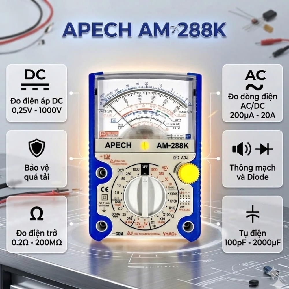 Đồng Hồ Vạn Năng Kim APECH AM288K Chính Xác, Dải Đo Rộng - Anh Phát