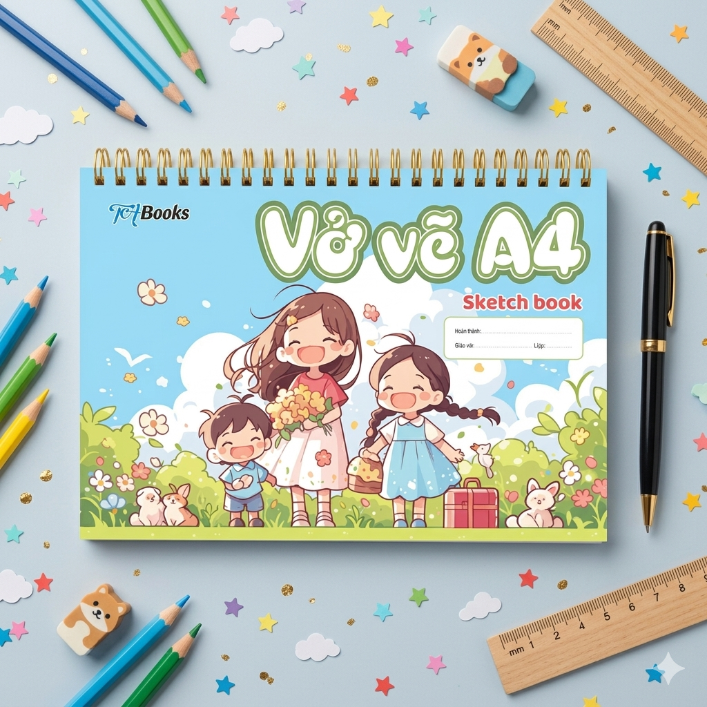 Và Vẽ A4 40 Trang - Sổ Vẽ Lò Xo A4 Giấy 100gsm Dùng Cho Bé