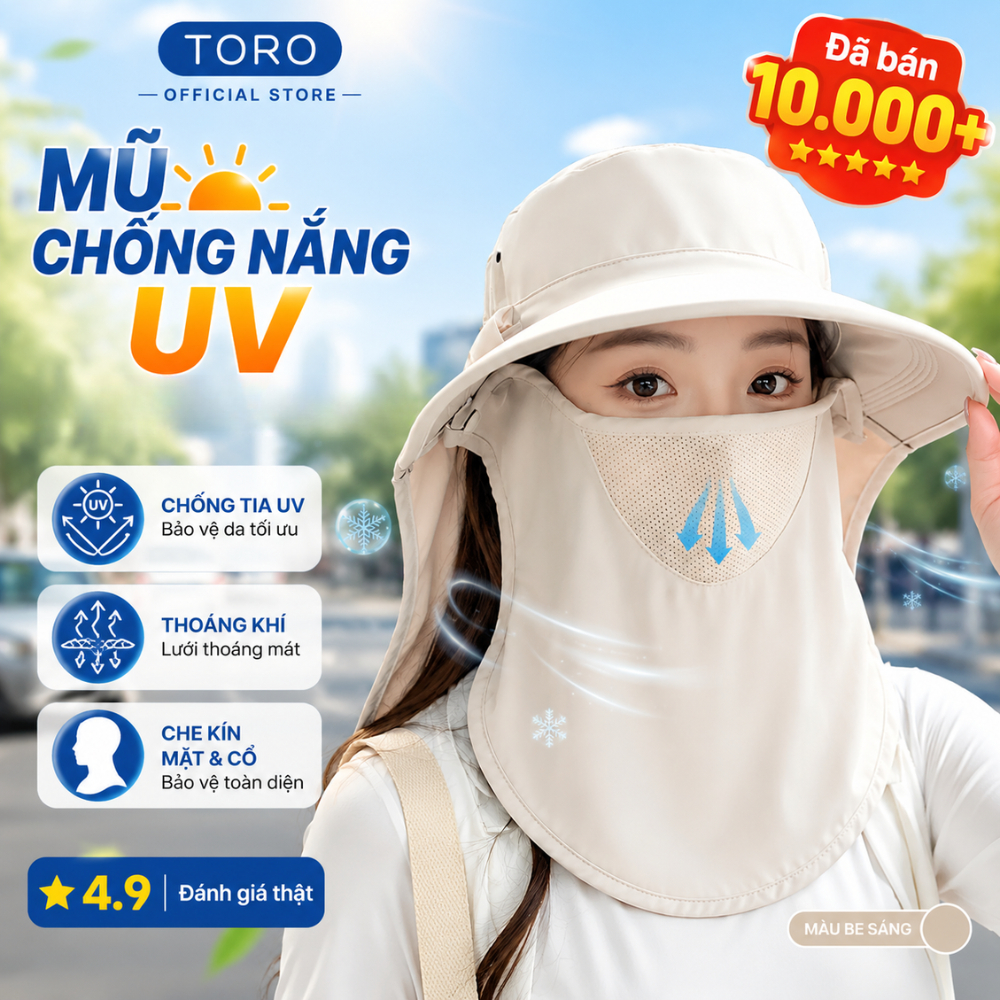 Mũ Chống Nắng Chống 99% Tia UV Kèm Khẩu Trang Che Cổ Có Thể Tháo Rời Thoáng Khí, Chống Bụi Hiệu Quả