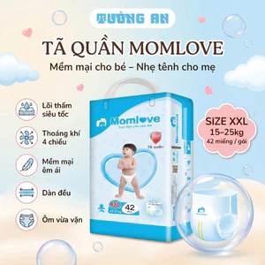 Tã Quần Trẻ Em MOMLOVE Lõi Thấm Siêu Tốc, Thoáng Khí 4 Chiều, Mềm Mại Êm Ái Size XXL x42 miếng Cho Bé 15-25kg
