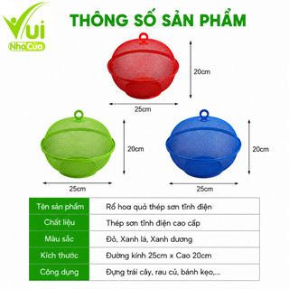 Bộ Rổ Hoa Quả Kèm Lồng Bàn Sơn Tĩnh Điện GD26 - Rổ Rửa Rau Củ Trái Cây Có Nắp Đậy Ngăn Côn Trùng