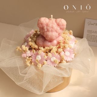 Hoa nến thơm tone hồng, Hương thơm tinh dầu, quà tặng sinh nhật, quà tặng tốt nghiệp - Gấu Baby - ONIÕ