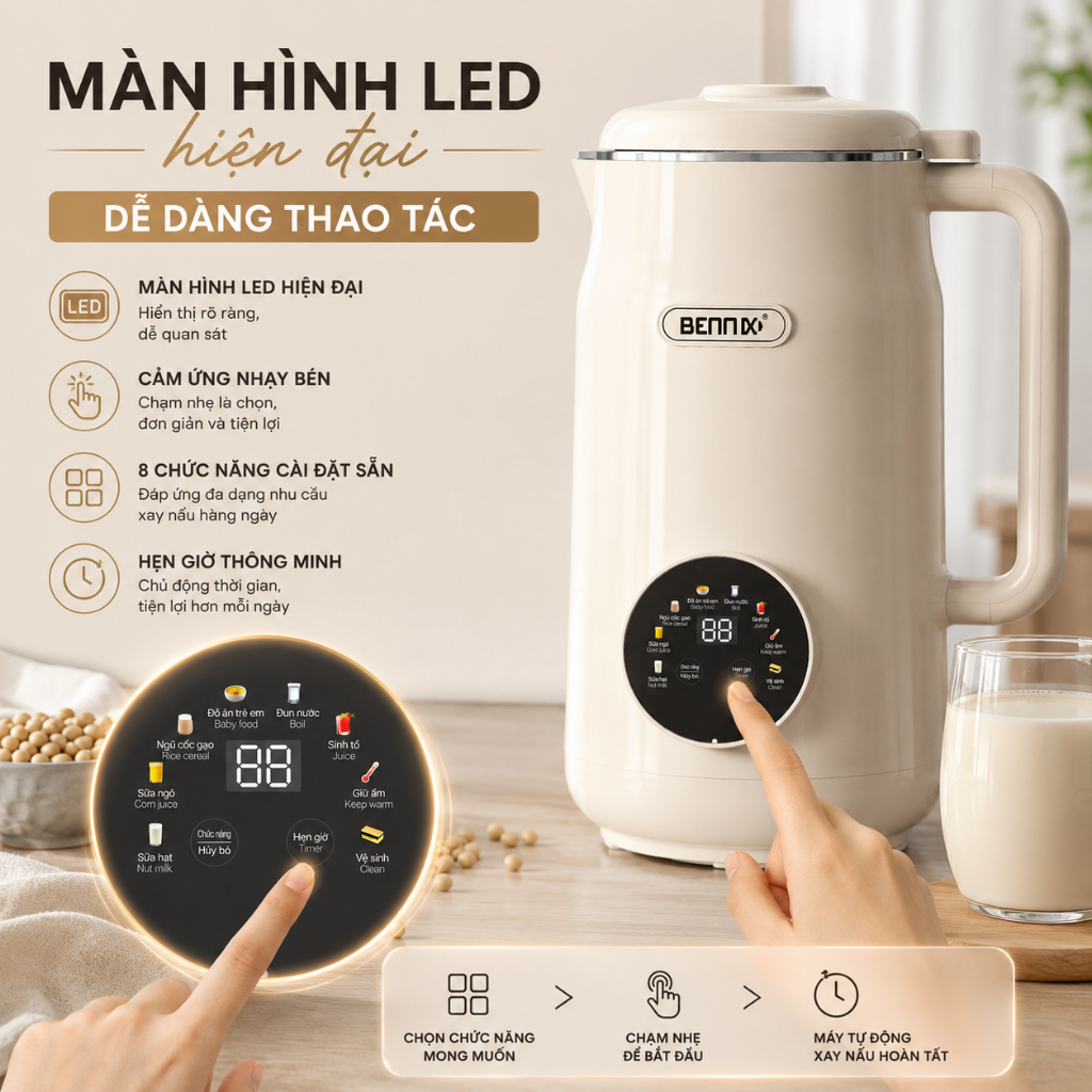 Máy xay sữa hạt đa năng Bennix BN-826K, dung tích 1.5L, nhanh chóng, tiện lợi, chính hãng