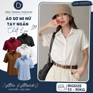 Áo Sơ Mi Nữ Tay Ngắn Công Sở Form Suông Chất Lụa Bigsize 55-90Kg AT8006 Diệu Trang Fashion