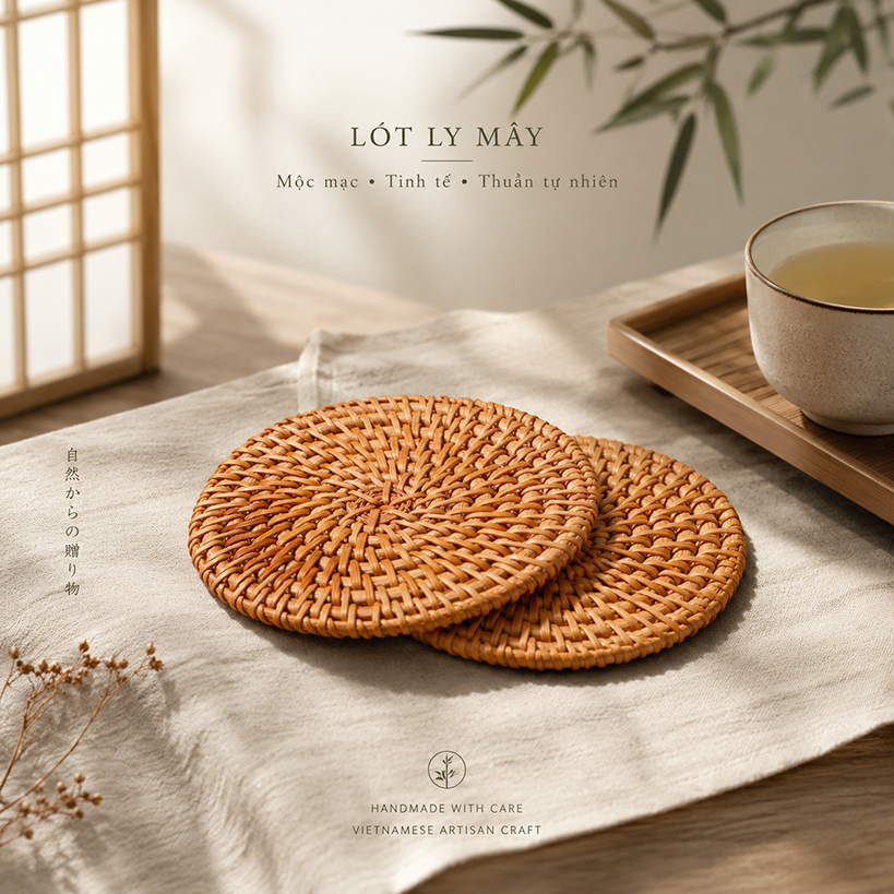 Lót Ly cách nhiệt TUDORATTAN - Lót cốc VIntage Decor, Thảm Decor Bàn Trà , Quán Cafe
