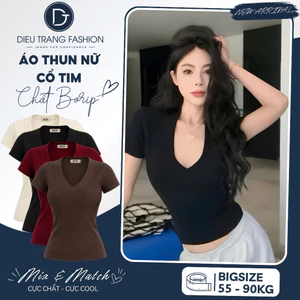 Áo Thun Nữ Cổ Tim Borip Form Ôm Body Chất Borip Co Giãn Big Size 55-90Kg AT9006 Dieu Trang Fashion
