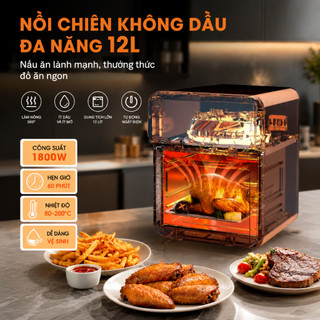 Nồi chiên không dầu 15L màn hình cảm ứng, cửa sổ trong suốt, chiên nướng đa năng siêu tiện lợi