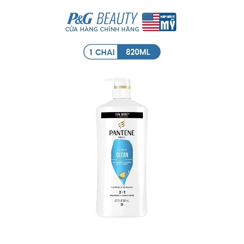Dầu Gội Và Xả 2in1 PANTENE Pro-V Mỹ Sạch Sâu - Chai 820ML