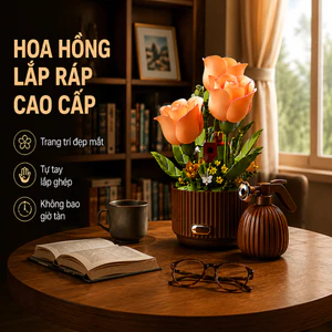 Hoa Hồng Vĩnh Cửu Lắp Ráp 255 Mảnh - Không Cần Tưới Nước, Luôn Tươi Đẹp, Trang Trí Sang Trọng Cao 26cm
