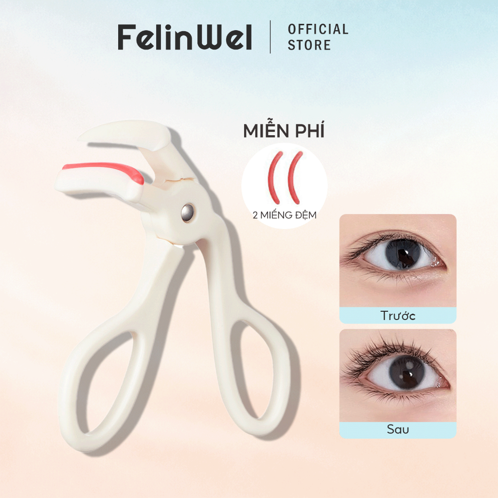FelinWel - Kẹp Mi Cong Không Đường Viền Phù Hợp Mắt Châu Á, Kèm 2 Lõi Silicone Thay Thế, Dễ Dùng Cho Người Mới