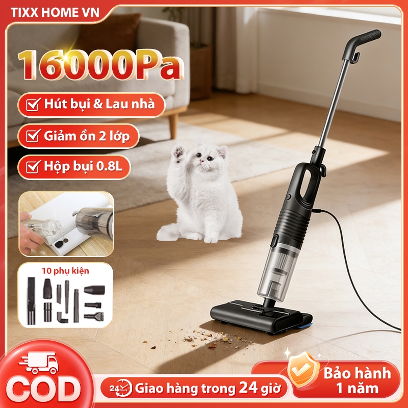 Tixx Máy hút bụi cầm tay 400W lực hút 16000pa kèm theo 10 đầu hút đa năng 2 trong 1 hút bụi và lau nhà