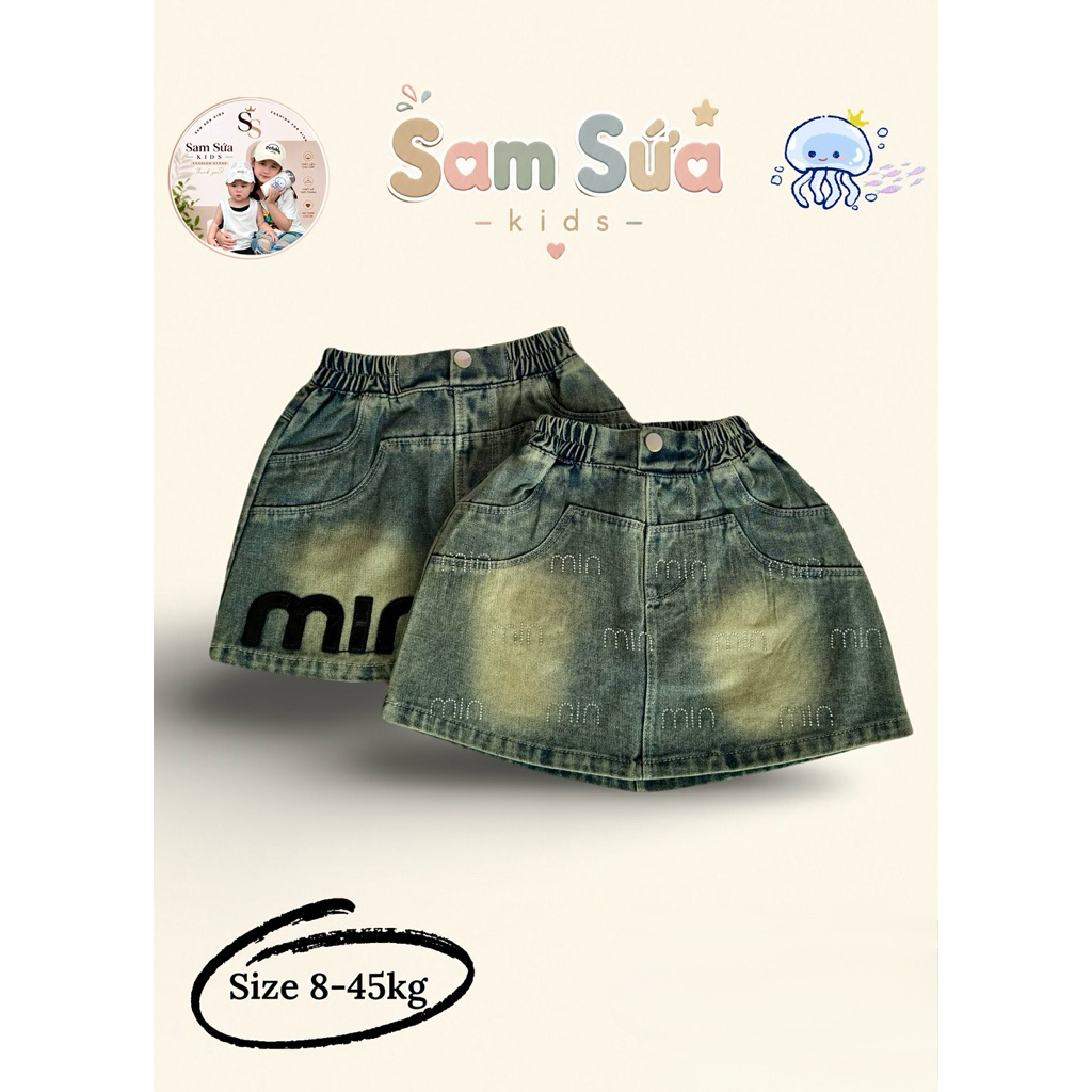 {HÀNG SẴN} 💙 CHÂN VÁY JEAN BÉ GÁI MINMIN – Dáng Chữ A Xinh, Chất Jean Mềm, Phong Cách Năng Động | Sam Sứa Kids