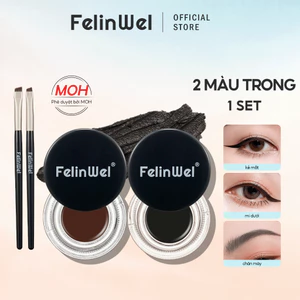 FelinWel - Bộ Gel Kẻ Mắt & Chân Mày 2 Màu Không Thấm Nước Lâu Trôi, Được Bộ Y Tế (MOH) Phê Duyệt, Kèm Cọ Tùy Chọn