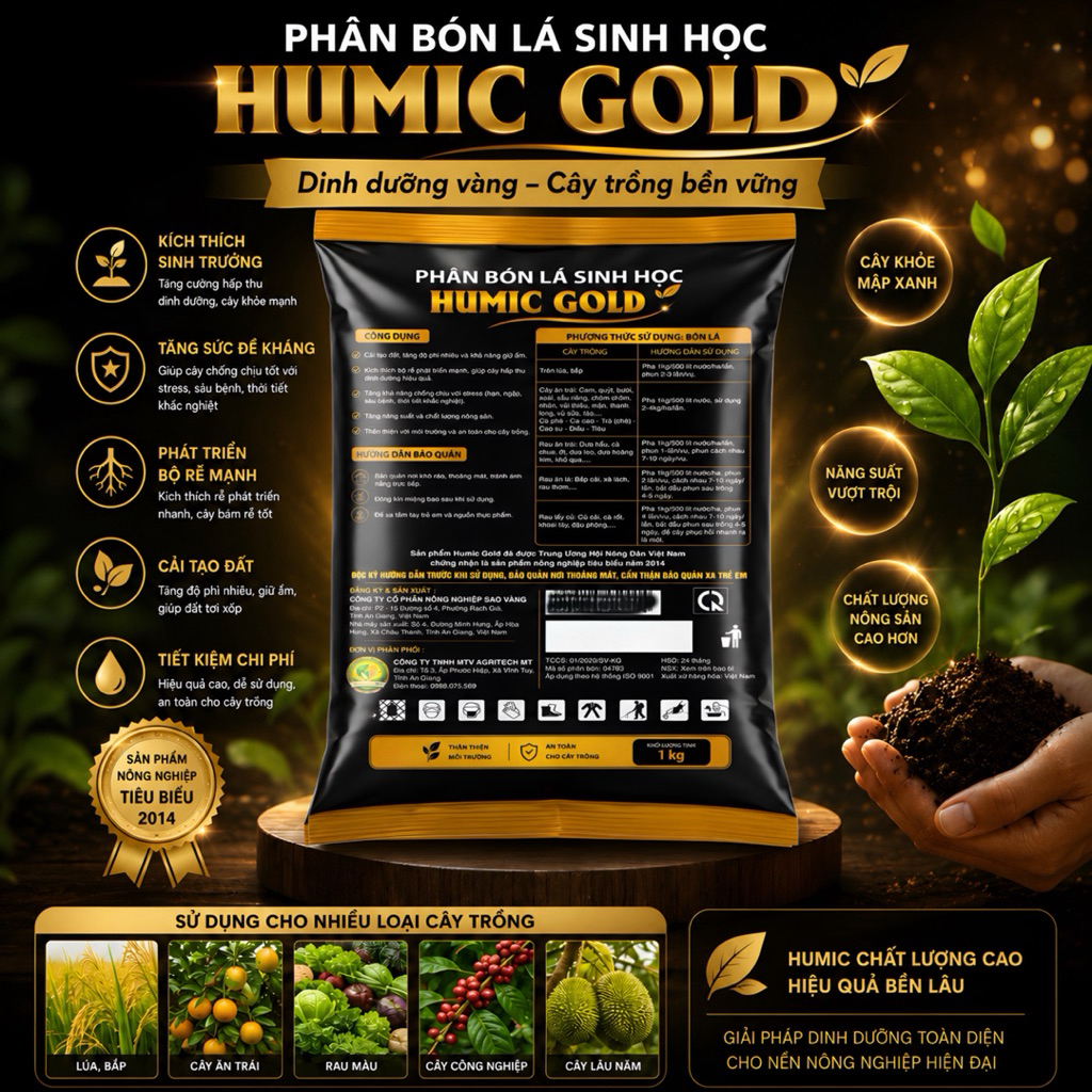 Phân Bón Lá Sinh Học Humic Gold 64% gói 1Kg